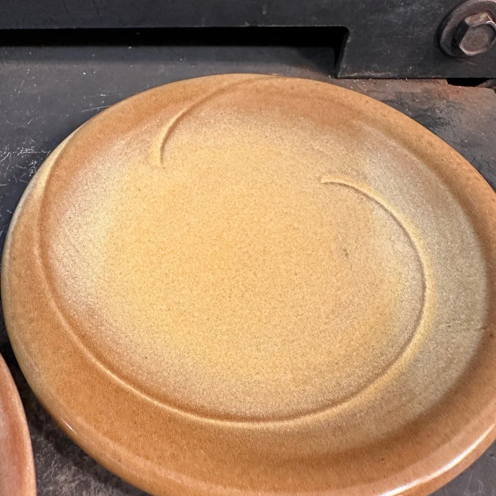 Frankoma Desert Gold Saucers Set of 2 Vtg MCM Brown Stoneware Sapulpa 4E 6in